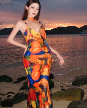 Spicegirl printing swimwear sandy beach long dress