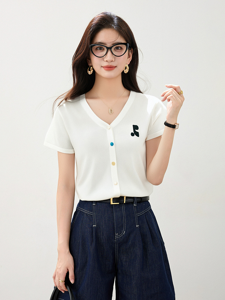 Summer knitted tops slim short sleeve cardigan for women