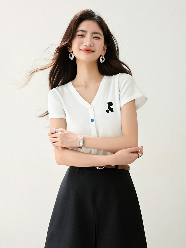 Summer knitted tops slim short sleeve cardigan for women
