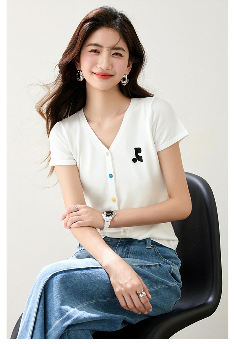 Summer knitted tops slim short sleeve cardigan for women