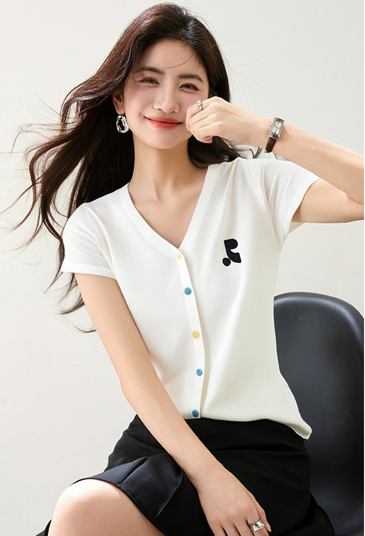 Summer knitted tops slim short sleeve cardigan for women