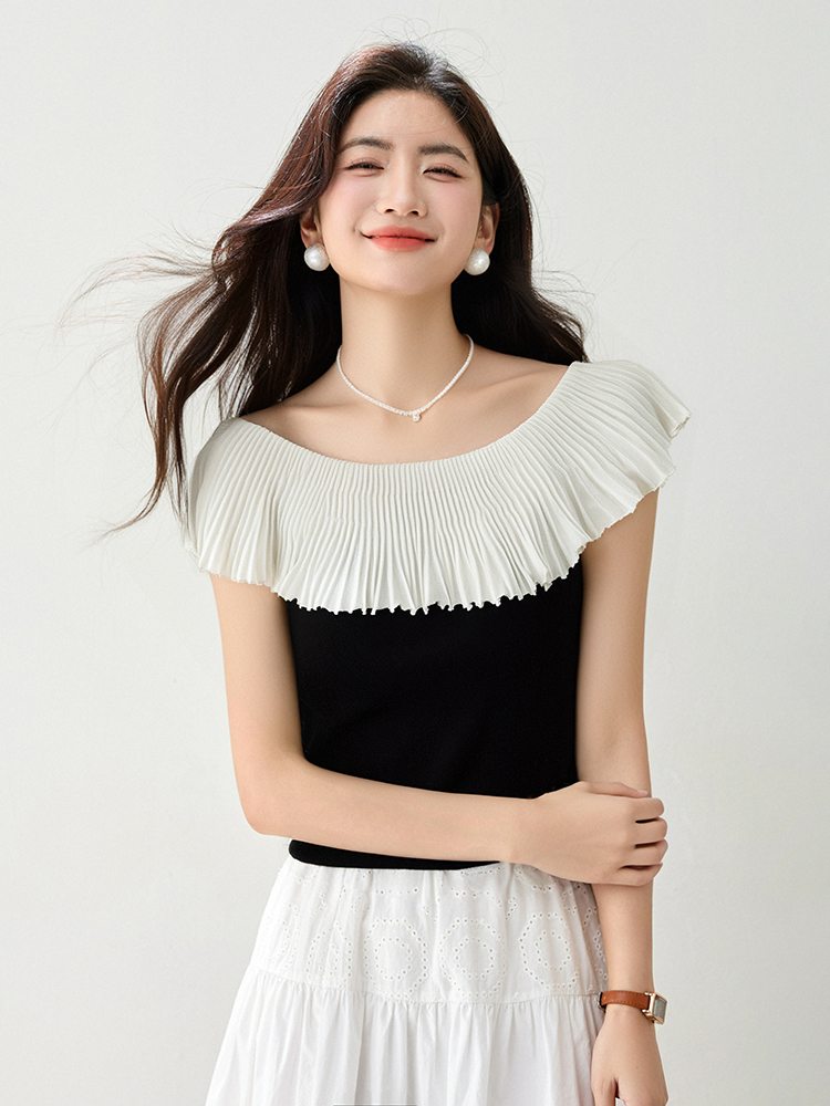Stripe hollow tops chanelstyle summer T-shirt for women