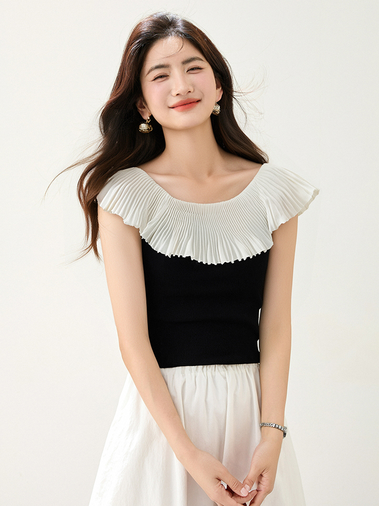Stripe hollow tops chanelstyle summer T-shirt for women
