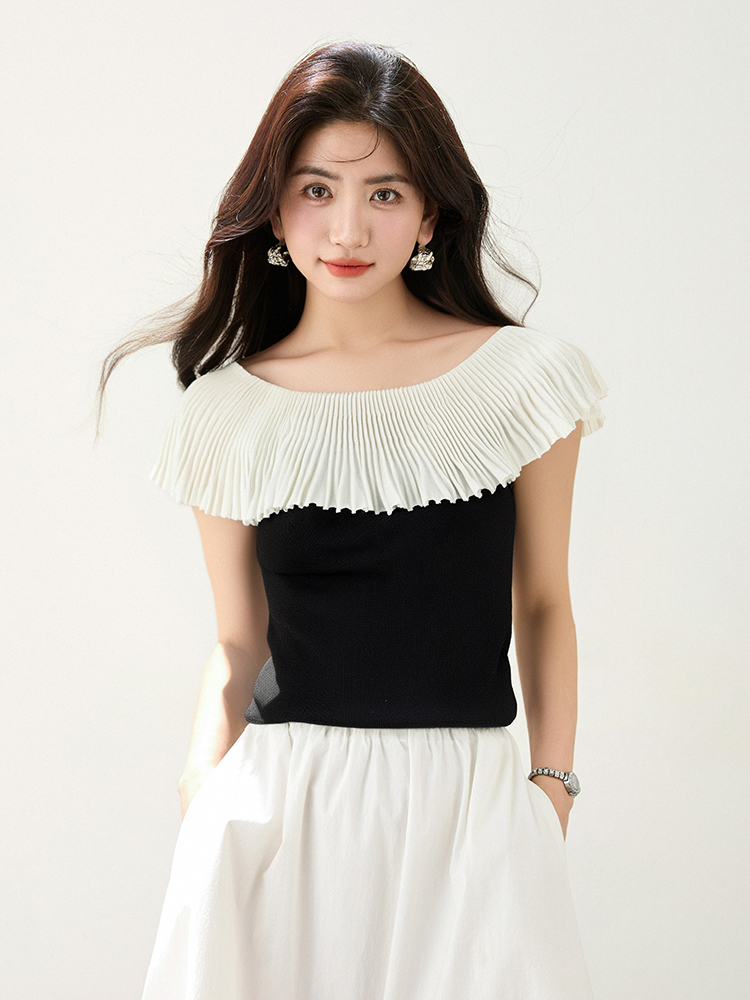 Stripe hollow tops chanelstyle summer T-shirt for women