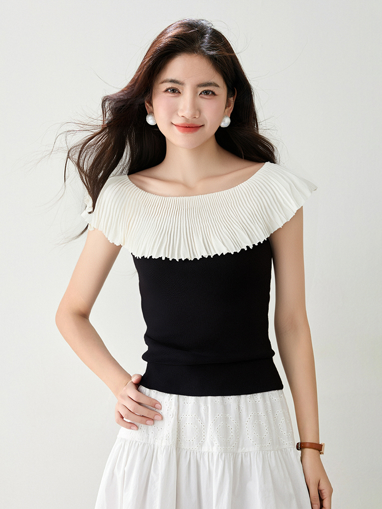 Stripe hollow tops chanelstyle summer T-shirt for women