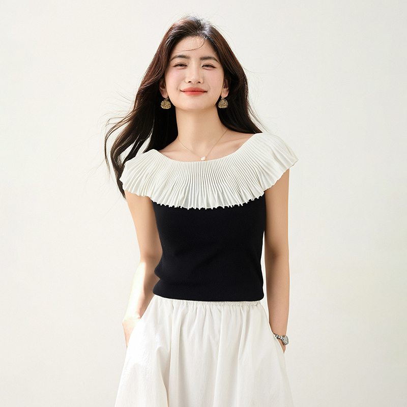 Stripe hollow tops chanelstyle summer T-shirt for women