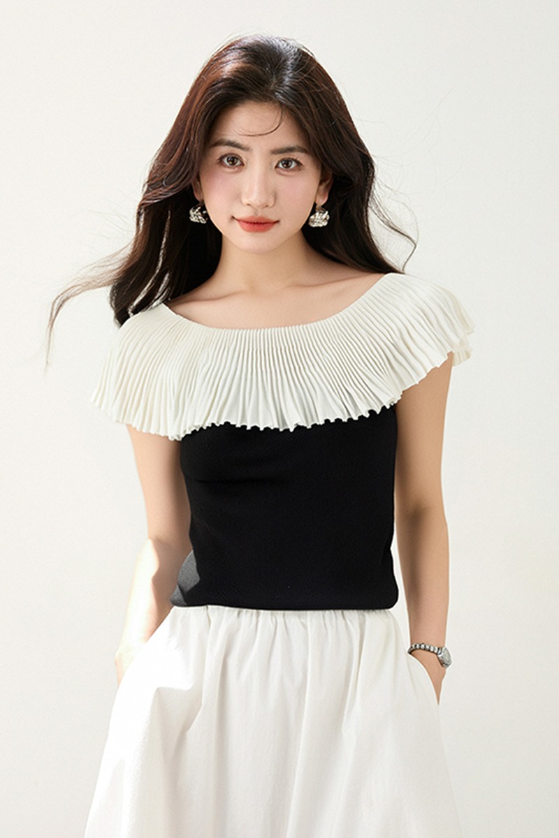 Stripe hollow tops chanelstyle summer T-shirt for women