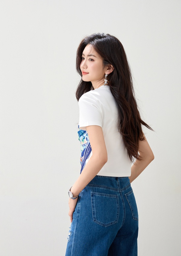 Pseudo-two irregular tops summer short sleeve T-shirt