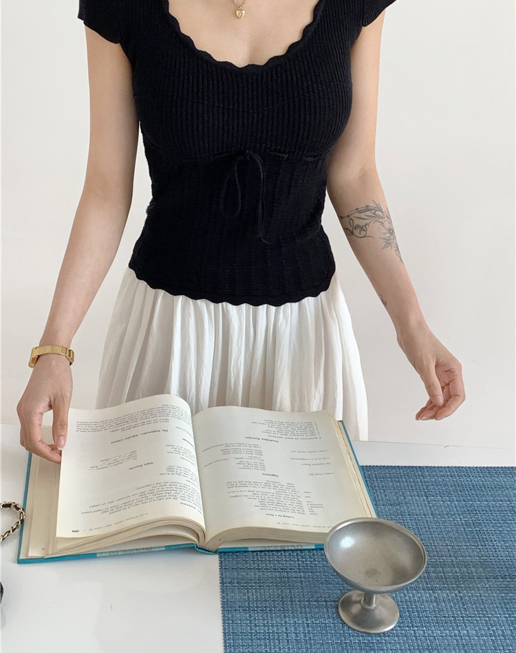 Ballet U-neck sweater sweetheart lace tops for women
