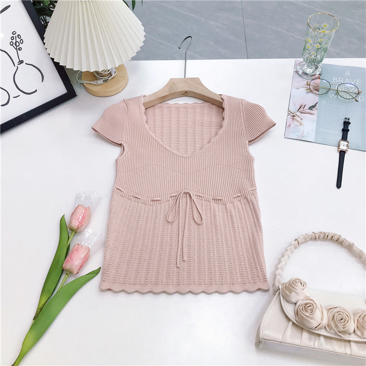 Ballet U-neck sweater sweetheart lace tops for women