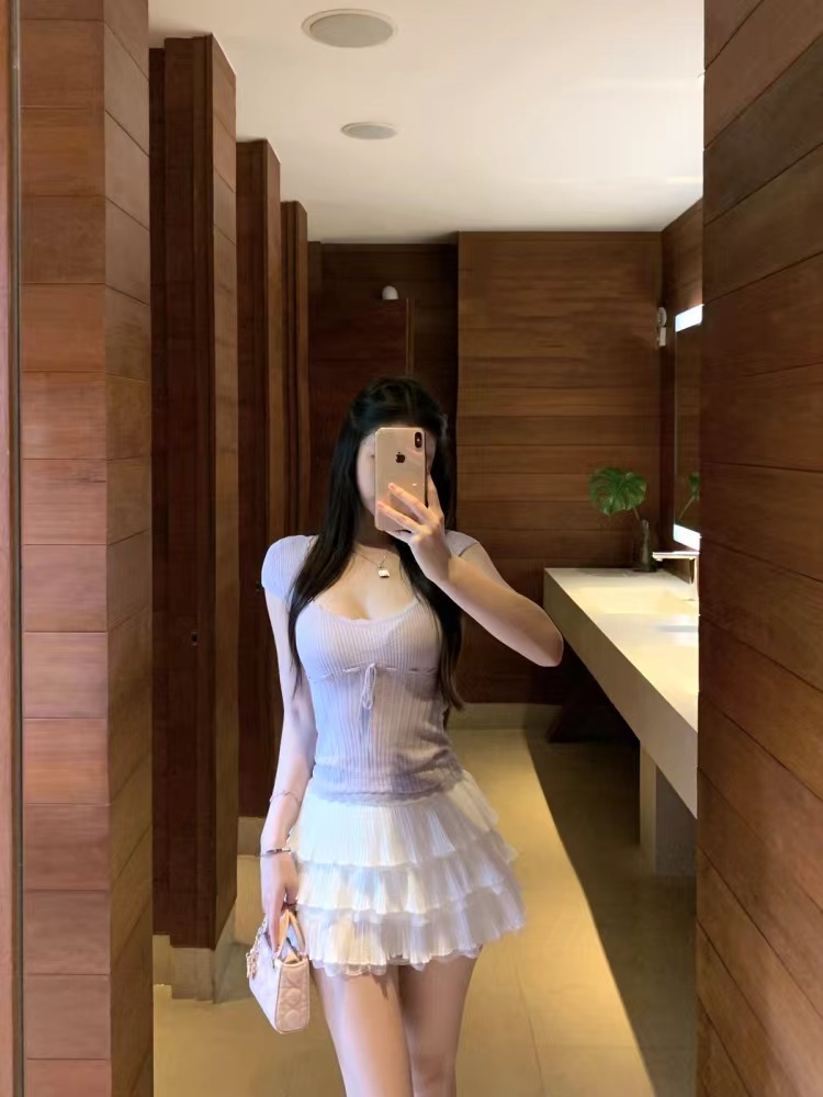 Ballet U-neck sweater sweetheart lace tops for women