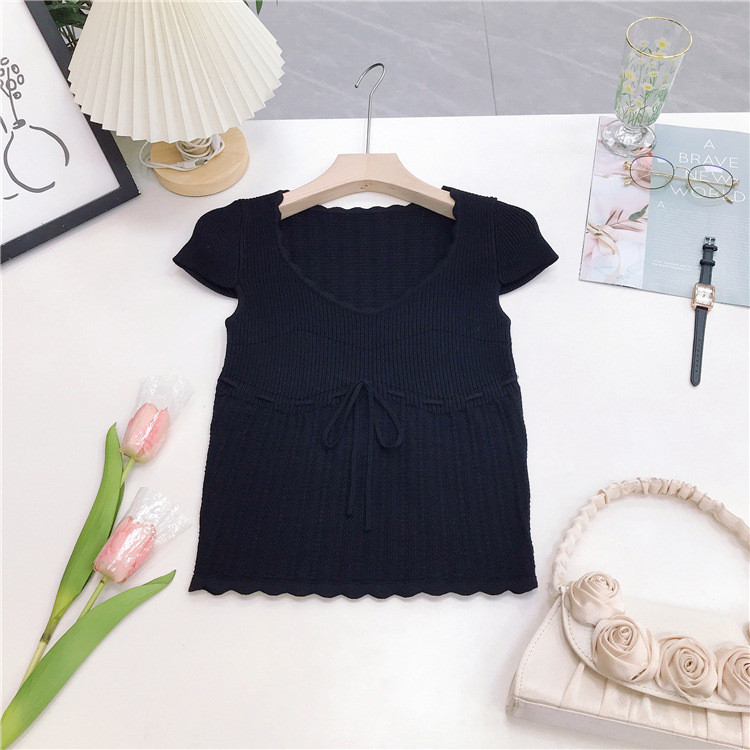 Ballet U-neck sweater sweetheart lace tops for women