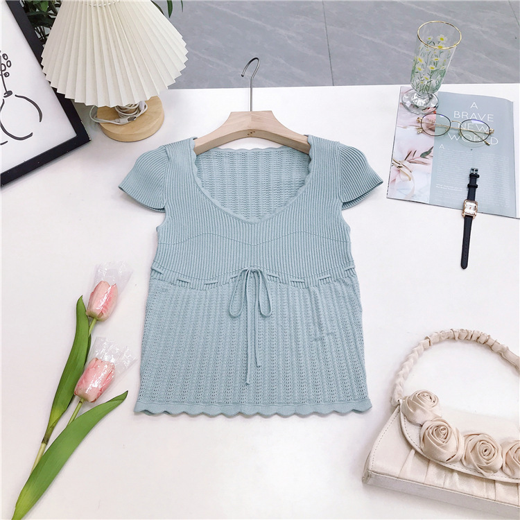 Ballet U-neck sweater sweetheart lace tops for women