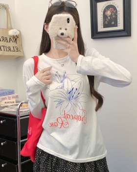 Lazy flowers tops all-match letters smock for women
