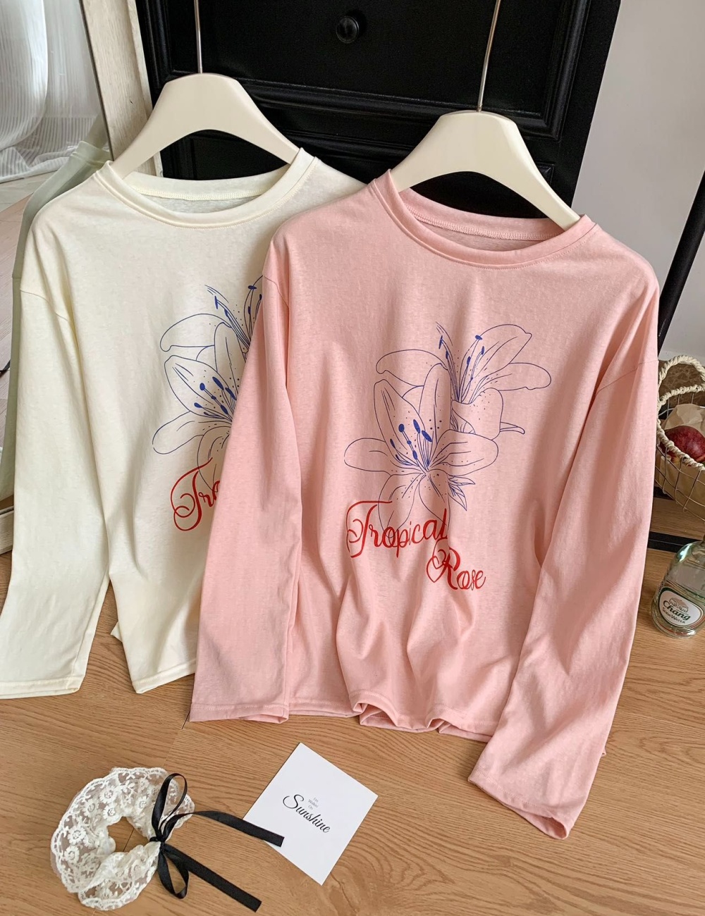 Lazy flowers tops all-match letters smock for women