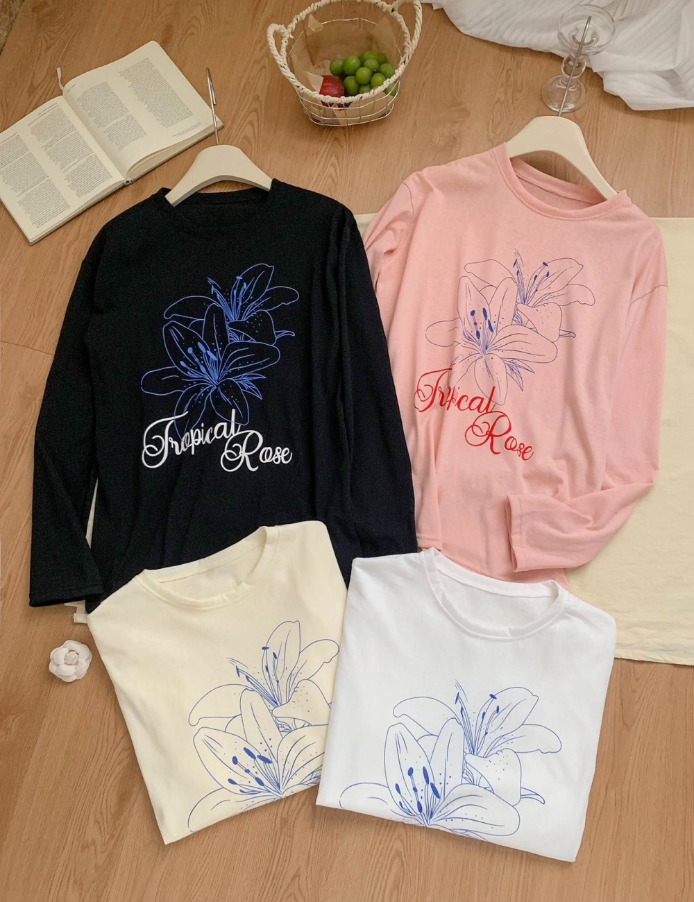 Lazy flowers tops all-match letters smock for women