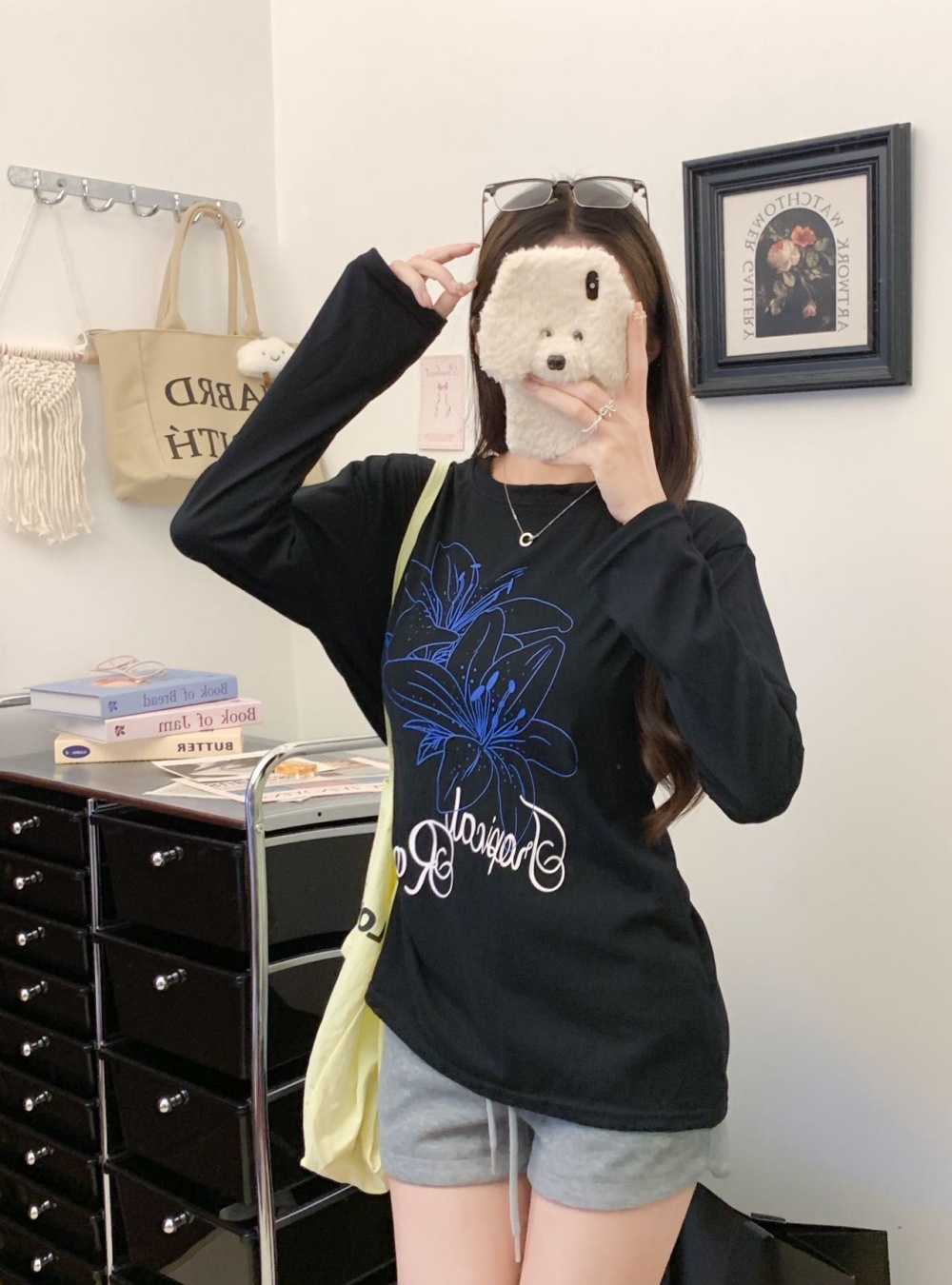Lazy flowers tops all-match letters smock for women