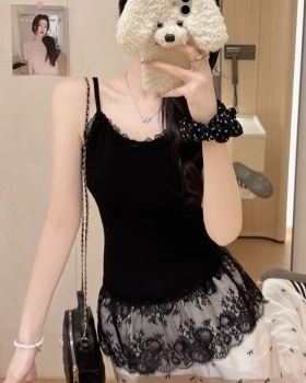 Sexy lace integrated tops summer with chest pad slim vest