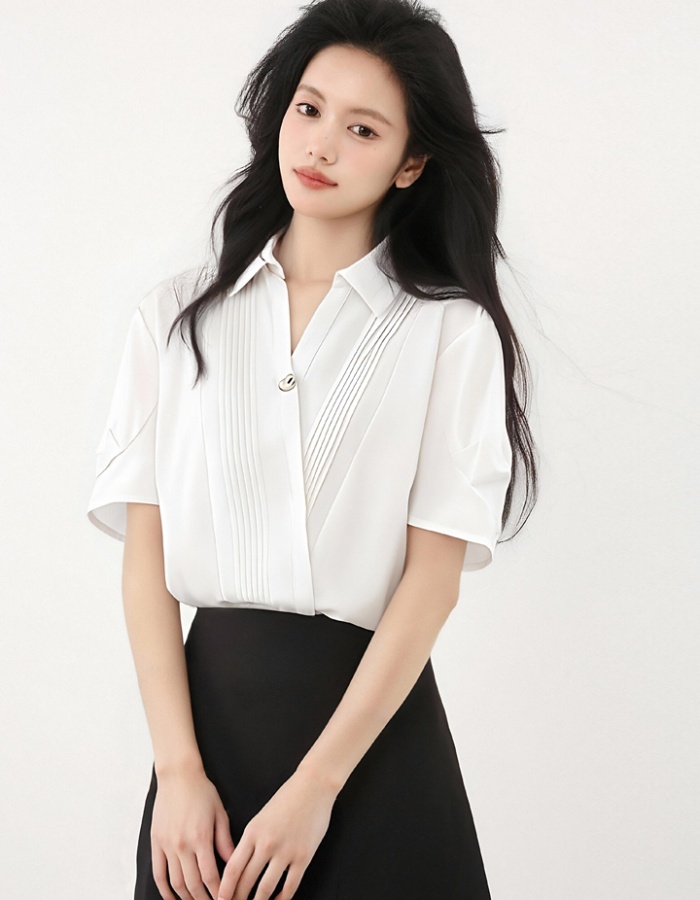Commuting white tops loose V-neck shirt for women