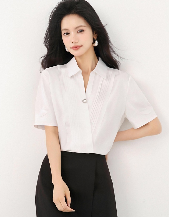 Commuting white tops loose V-neck shirt for women