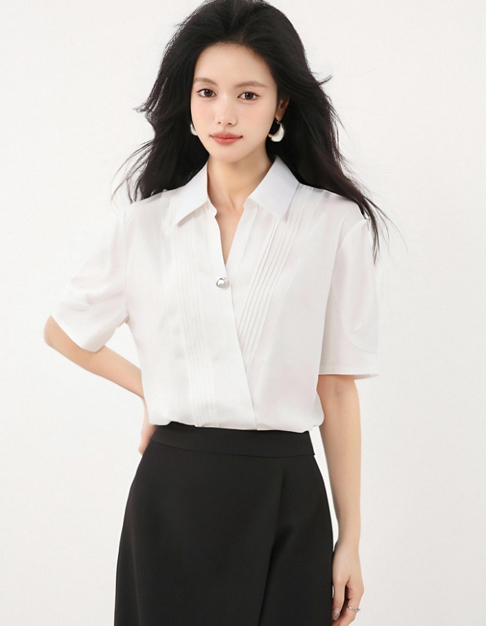 Commuting white tops loose V-neck shirt for women