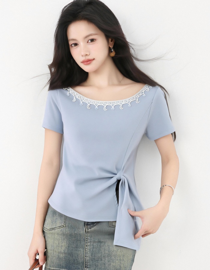 Slim bandage tops pinched waist all-match T-shirt for women