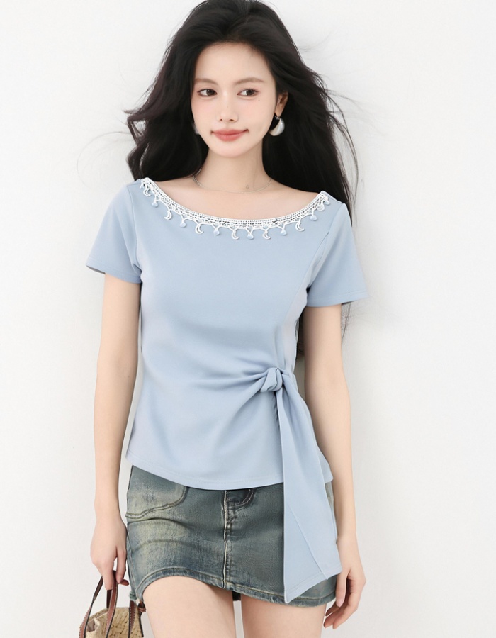 Slim bandage tops pinched waist all-match T-shirt for women
