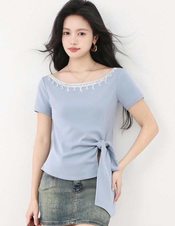 Slim bandage tops pinched waist all-match T-shirt for women