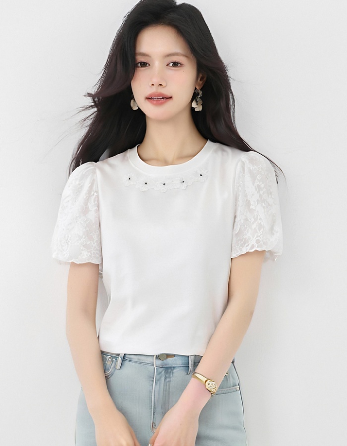 Summer short sleeve T-shirt white tops for women