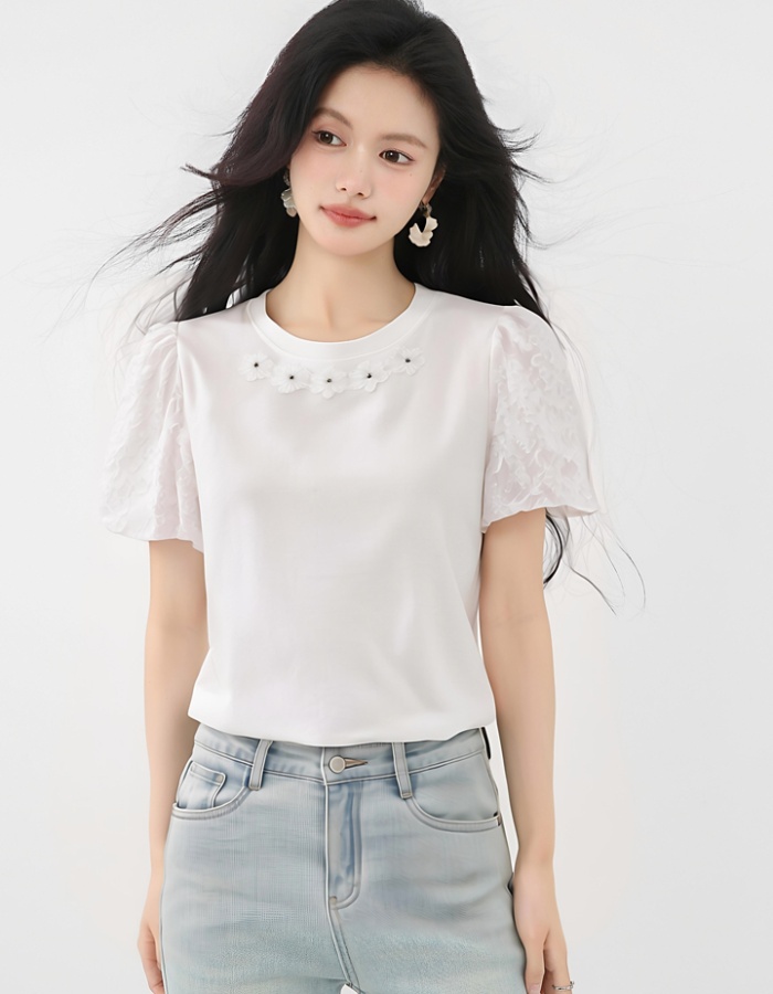 Summer short sleeve T-shirt white tops for women