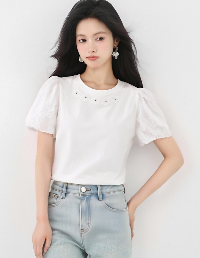 Summer short sleeve T-shirt white tops for women