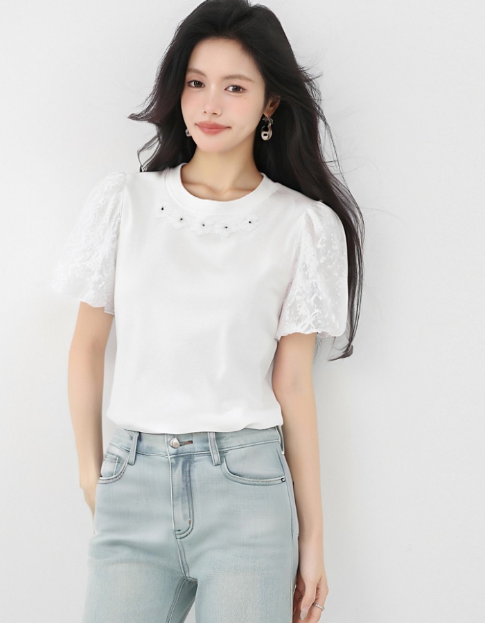 Summer short sleeve T-shirt white tops for women