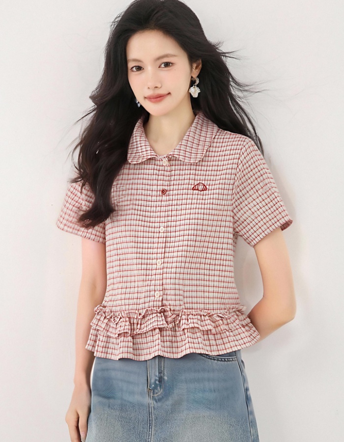 France style summer small shirt short sleeve tops for women