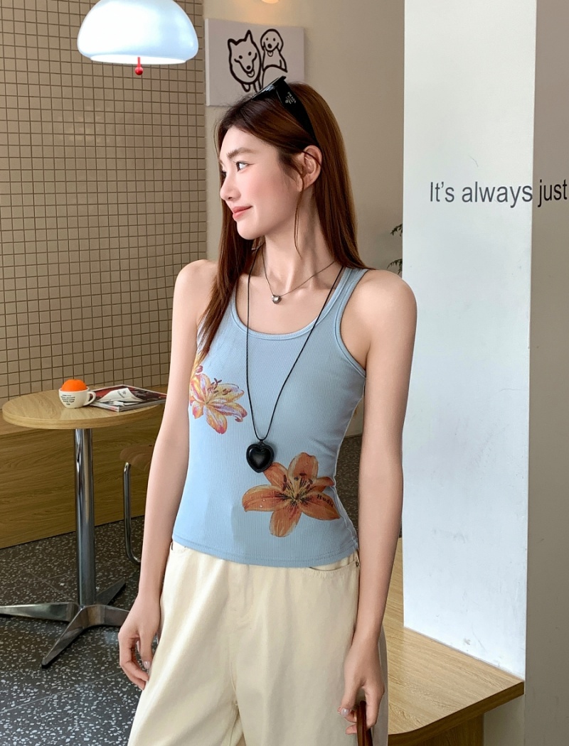 Sling printing retro vest sleeveless slim tops for women