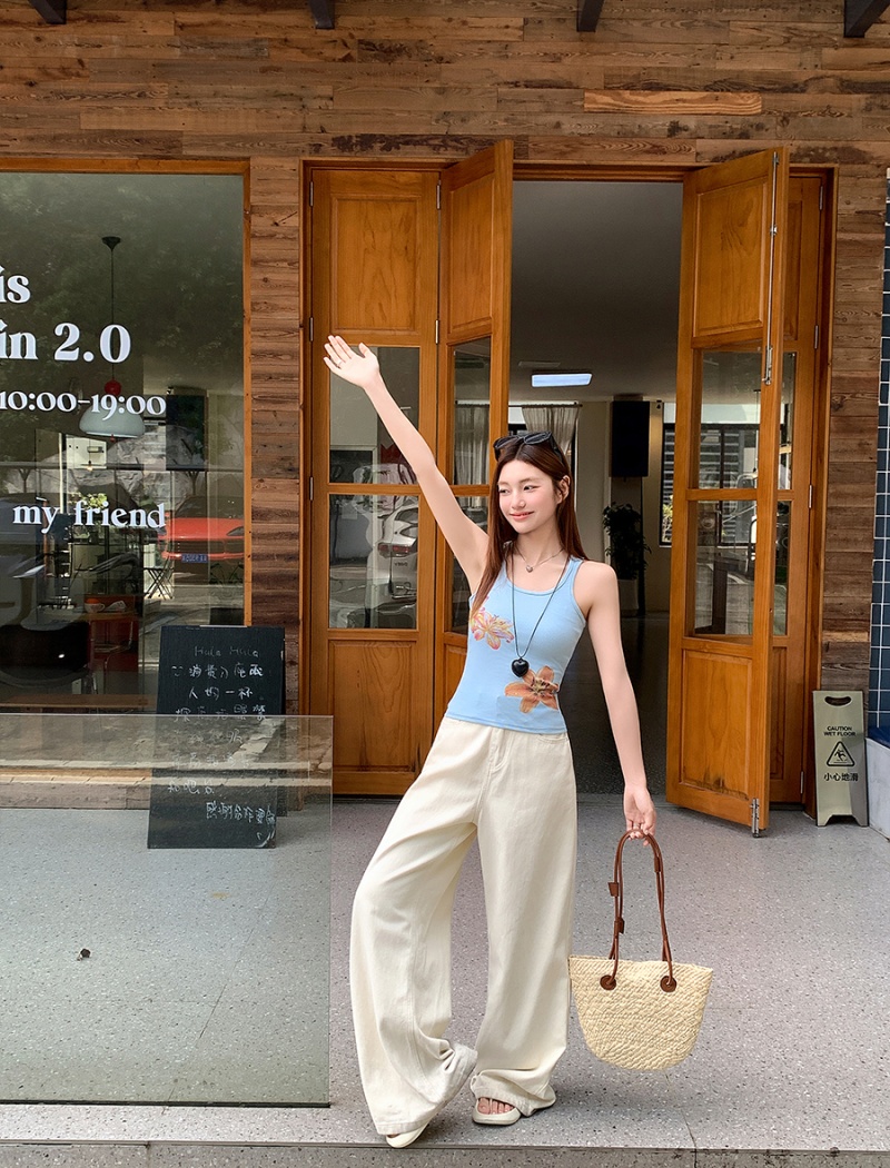 Sling printing retro vest sleeveless slim tops for women