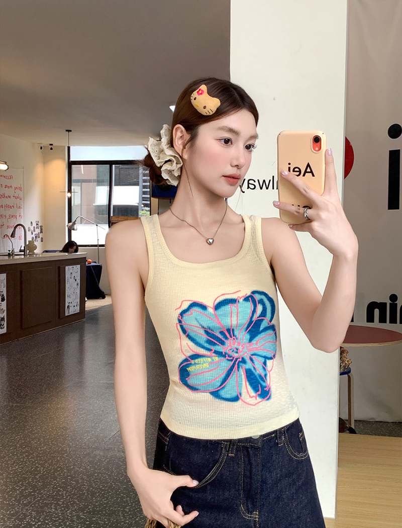 Sling printing retro vest sleeveless slim tops for women