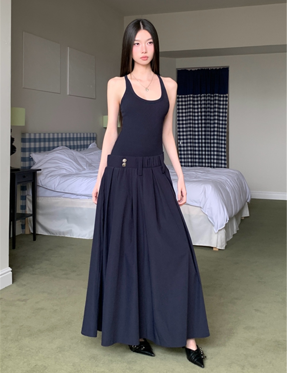 Sling Pseudo-two dress slim big skirt vest for women