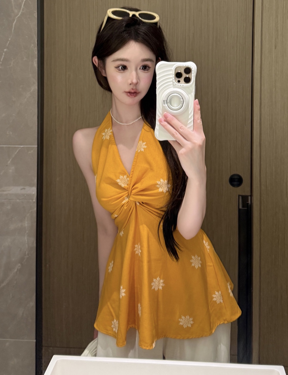 Vacation sling yellow tops V-neck spicegirl vest