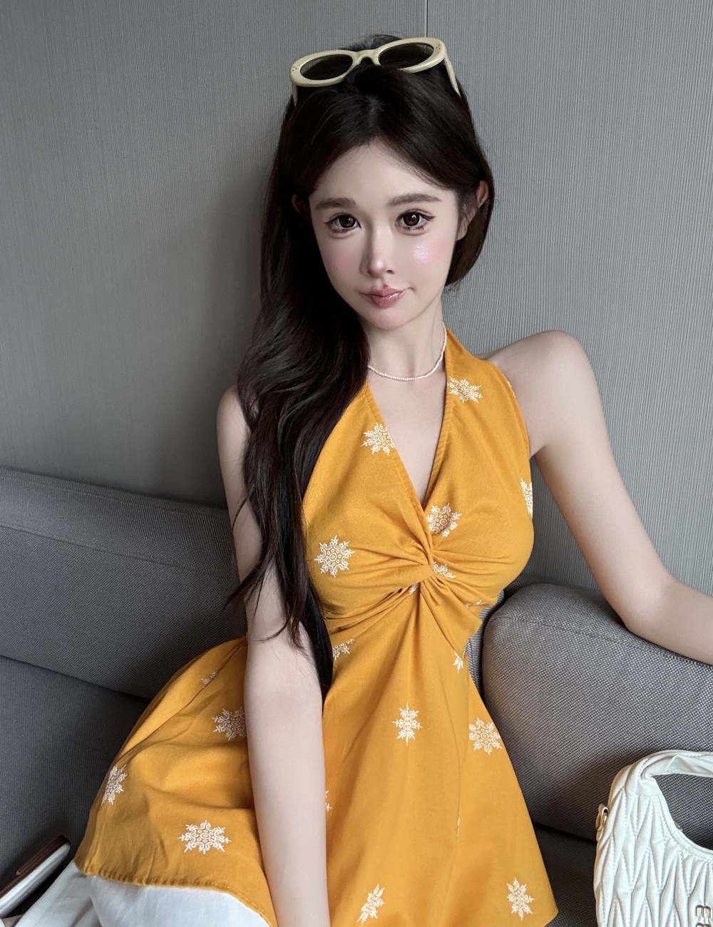 Vacation sling yellow tops V-neck spicegirl vest