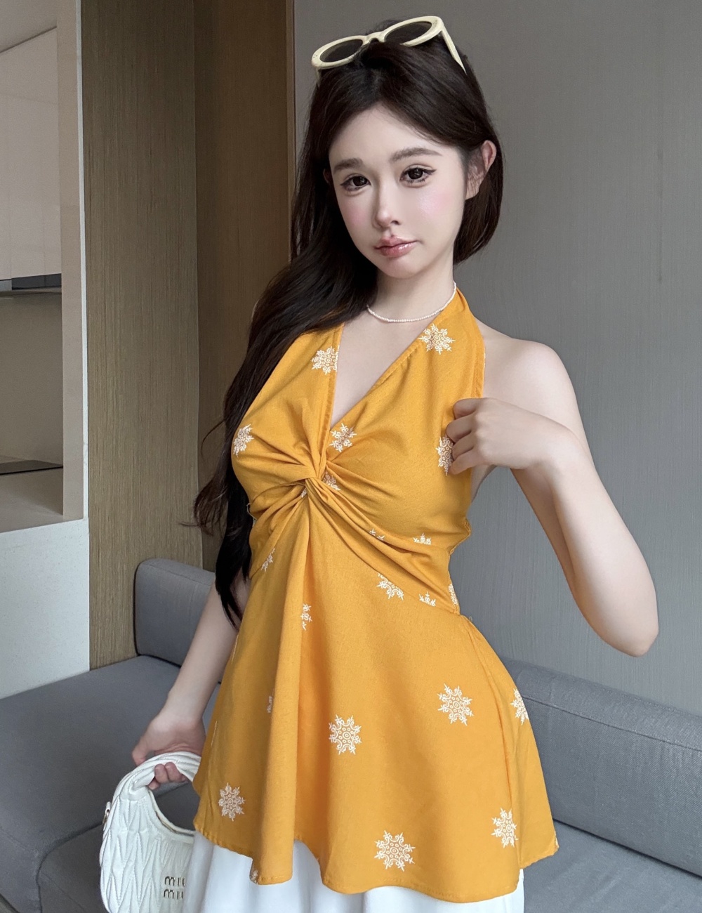 Vacation sling yellow tops V-neck spicegirl vest