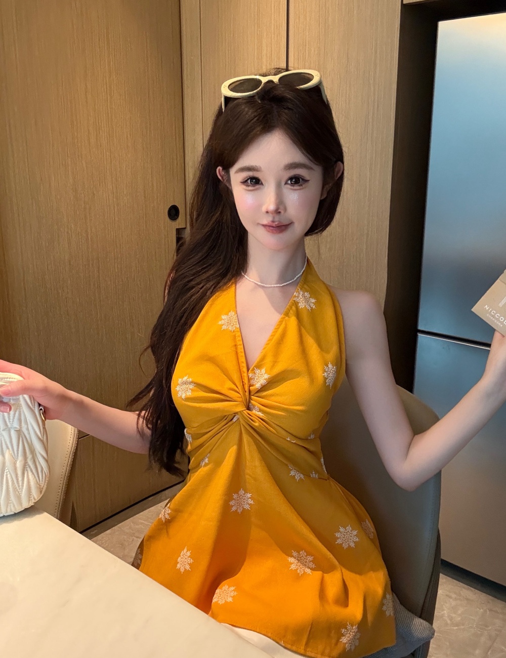 Vacation sling yellow tops V-neck spicegirl vest