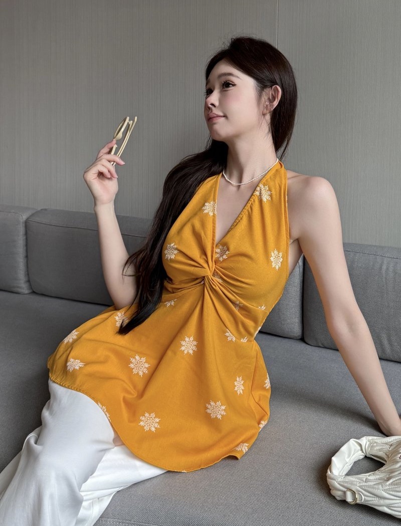 Vacation sling yellow tops V-neck spicegirl vest