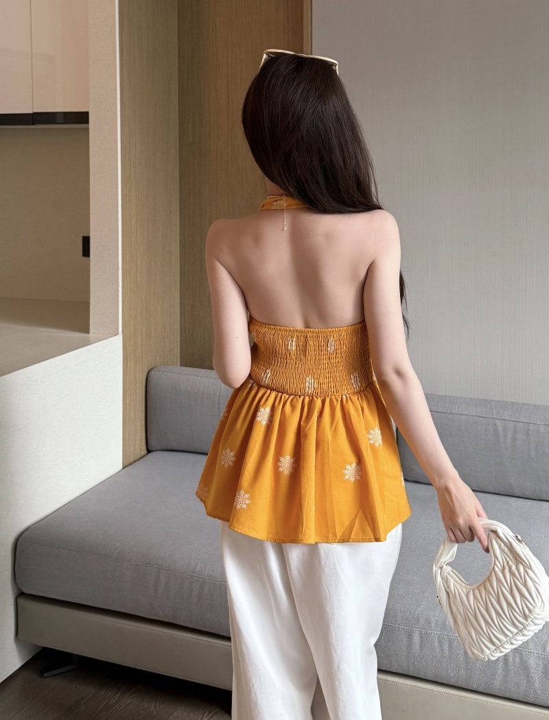 Vacation sling yellow tops V-neck spicegirl vest