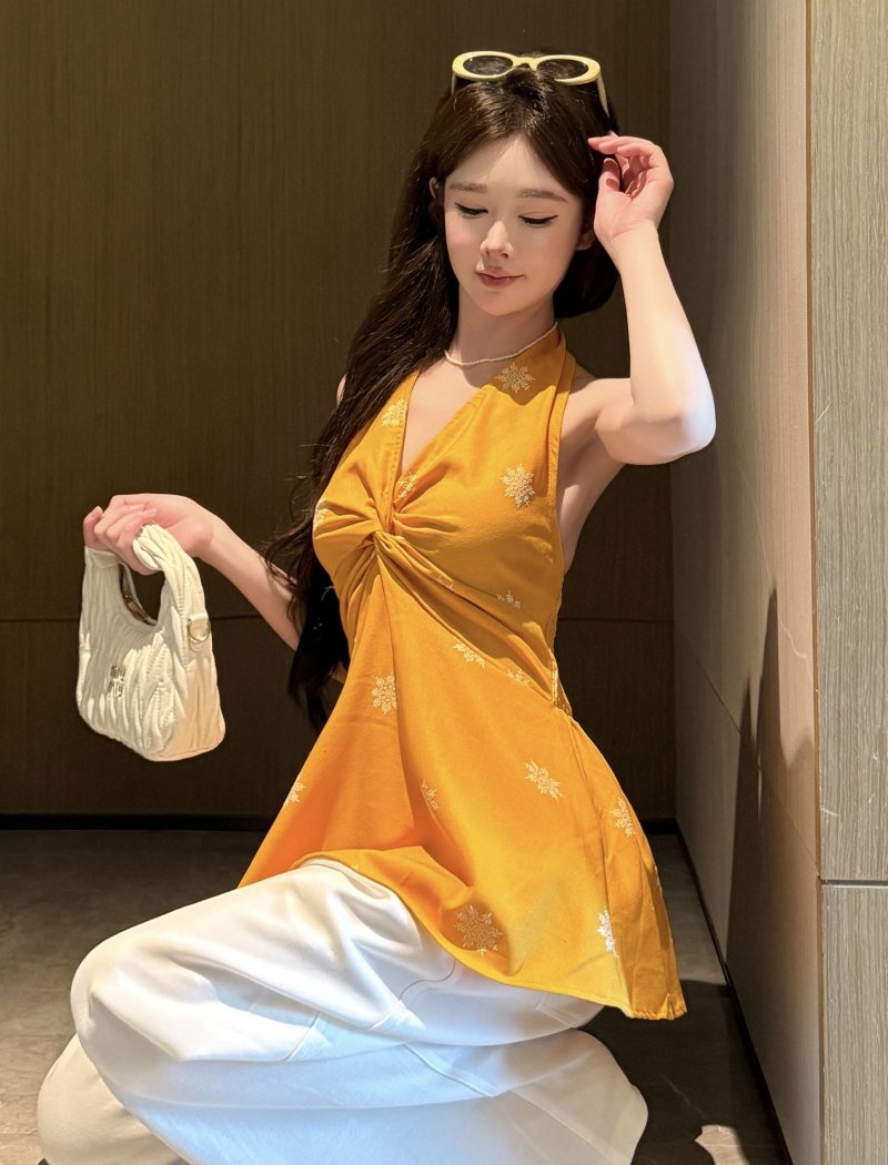 Vacation sling yellow tops V-neck spicegirl vest