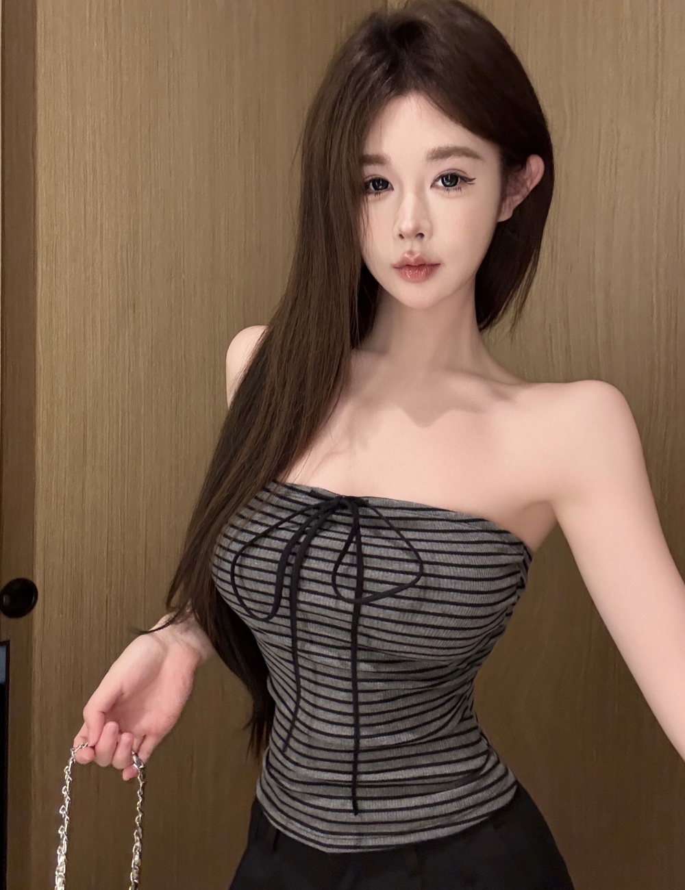 Stripe frenum with chest pad wrapped chest vest for women