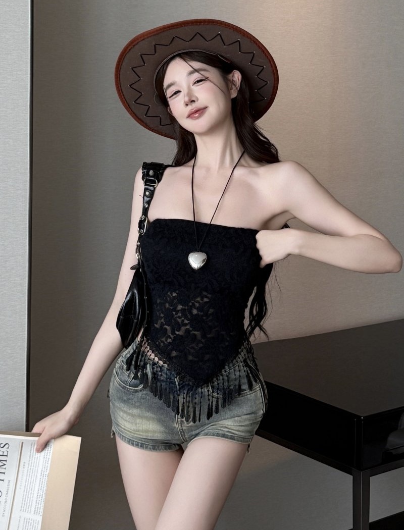 Tassels sling lace with chest pad wrapped chest vest