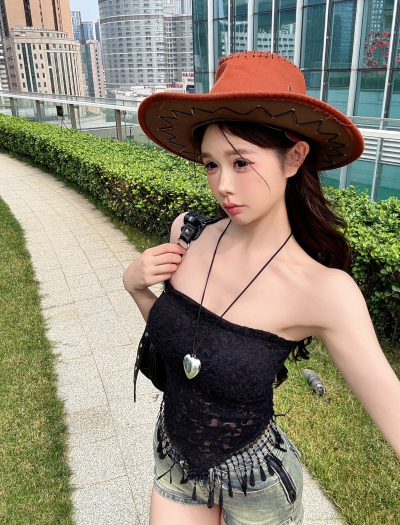 Tassels sling lace with chest pad wrapped chest vest