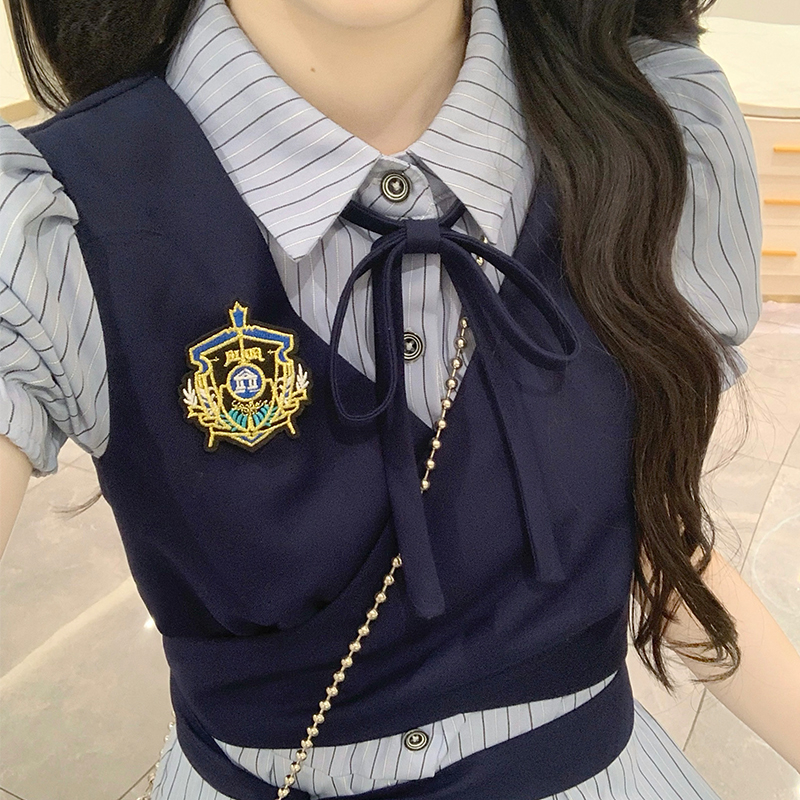 Frenum Pseudo-two stripe dress splice college style long dress