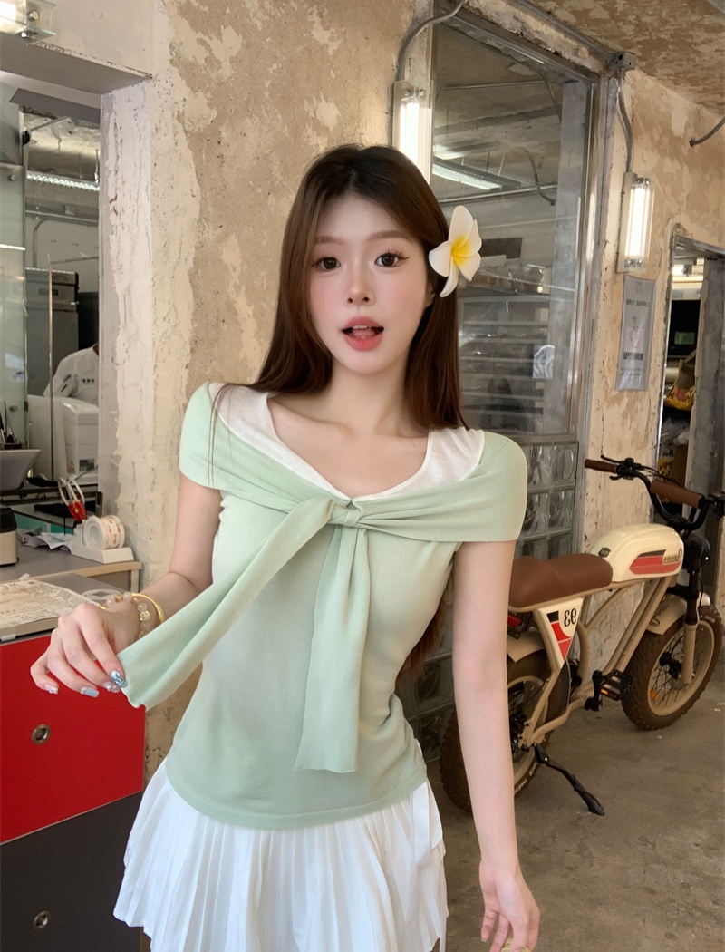 Temperament slim tops flat shoulder T-shirt for women