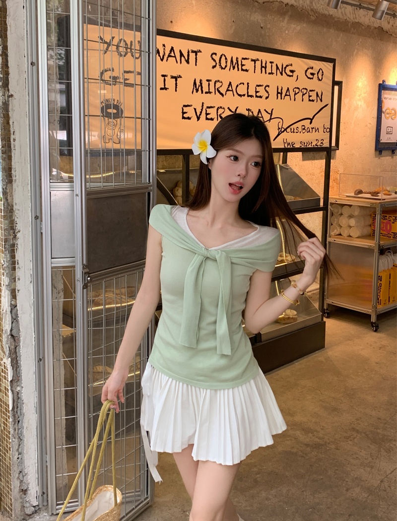 Temperament slim tops flat shoulder T-shirt for women
